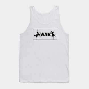 War - Typography, Two Window Cleaners Wiping Away The Word Set In A Thin Border Frame Tank Top